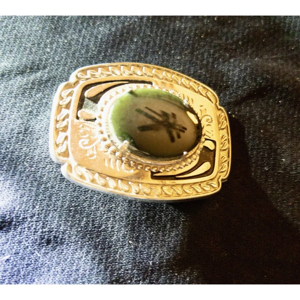 Western Gold Belt Buckle With Olivine Polished Stone Rodeo‎ Country Southwestern